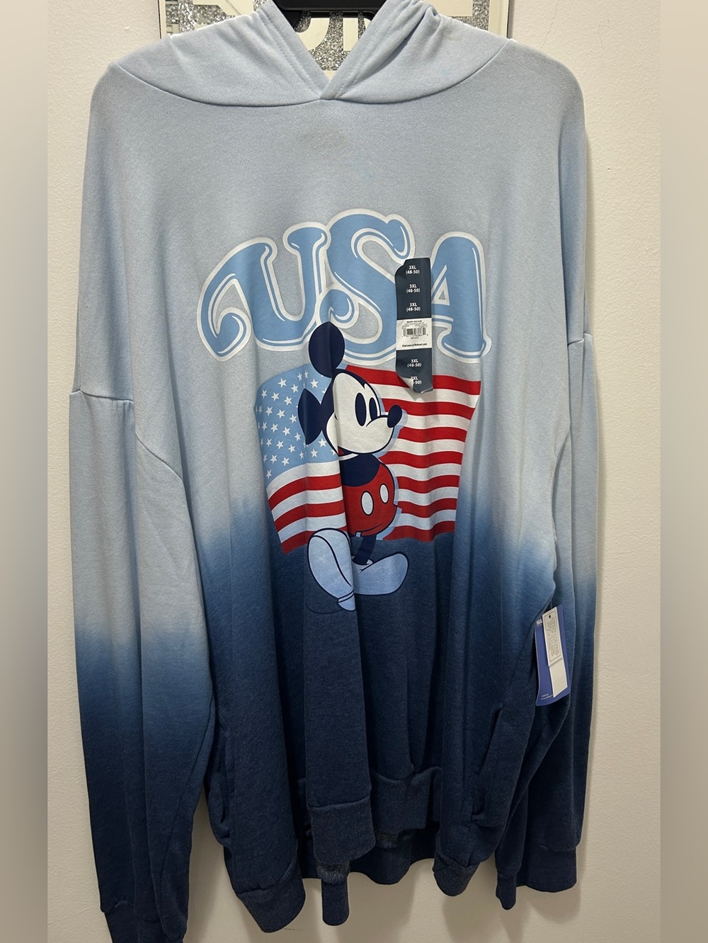 Disney Mickey Mouse USA Flag Men’s 3XL Hoodie Ombre NWT